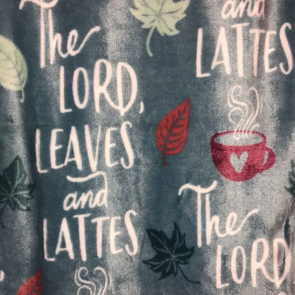 Fall Plush Blanket Throw Leaves Latte Coffee 50x60